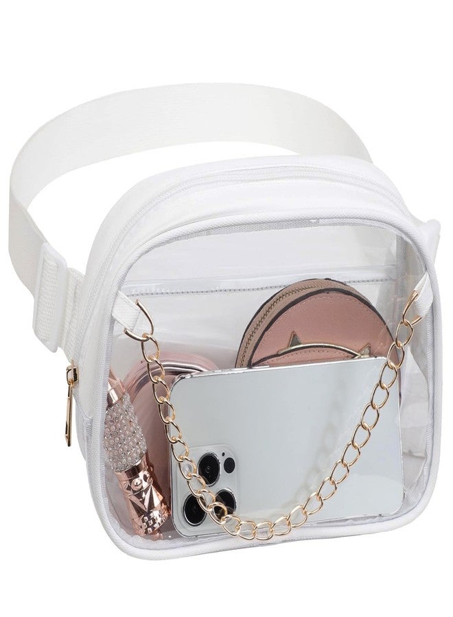 Merleu Clear Fanny Pack with Metal Chain Design, Quailty Clear Bag for Stadium Events, Crossbody Bag Waist Bag，with Wide Adjustable Strap Transparent Waist Bag for Sports Events,Concert bag (White) - Image 1